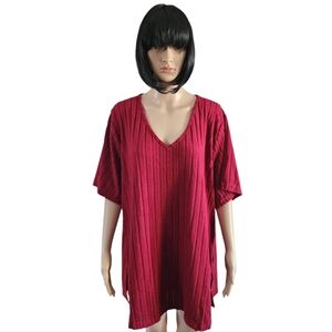 Plus size solid red ribbed short sleeves top, size 22